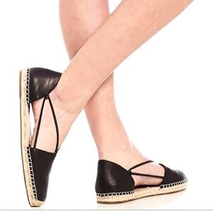 Eileen Fisher Lee Washed Leather Espadrille Shoes in Black Size 9.5